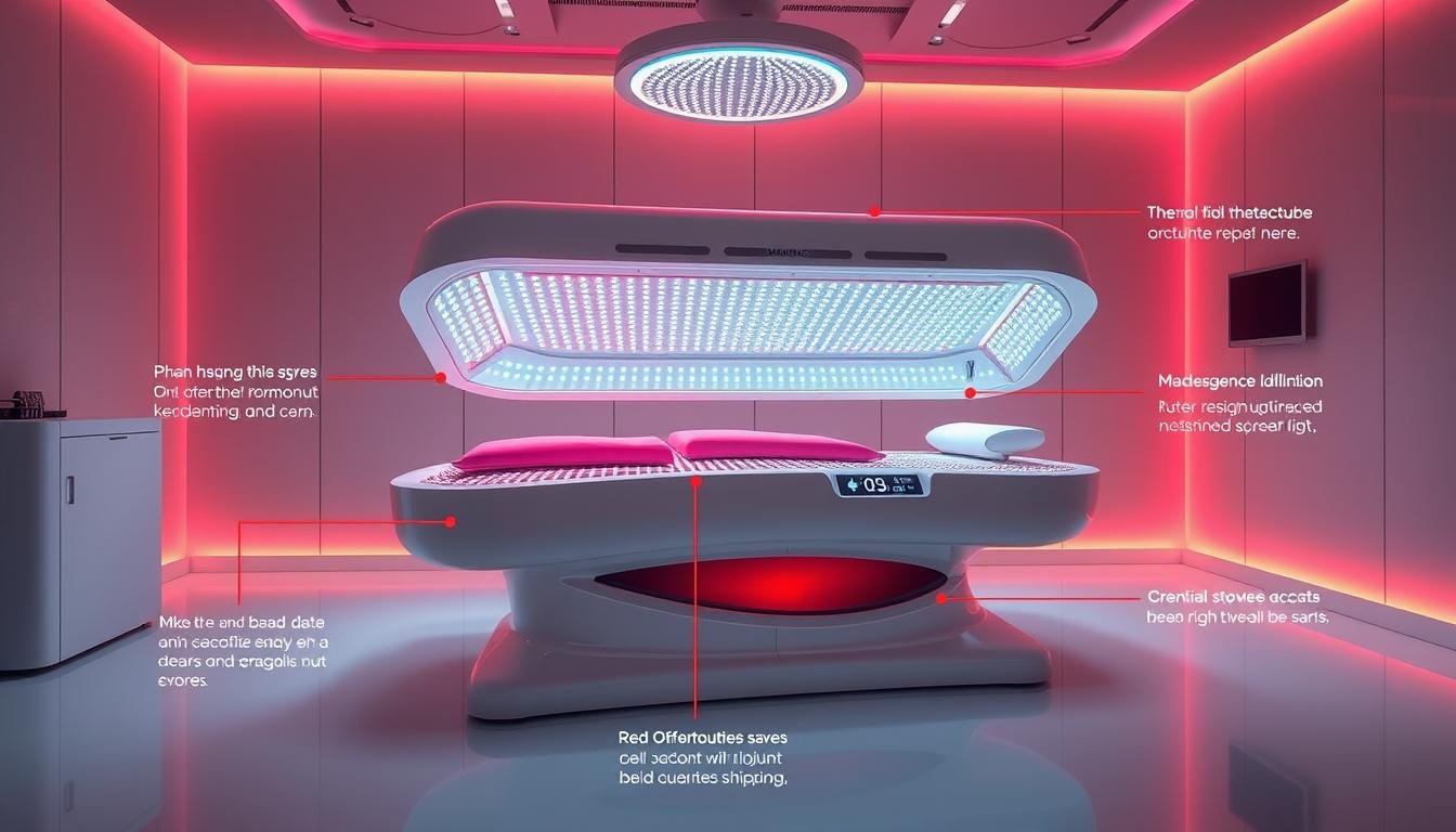 MAIKONG's flagship red light rejuvenation bed with technical features highlighted MAIKONG's flagship red light rejuvenation bed with technical features highlighted