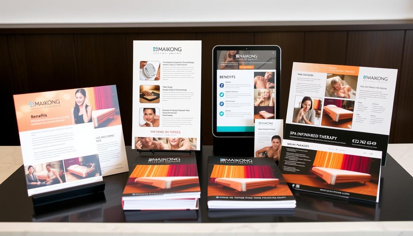 Marketing materials for spa infrared bed services featuring MAIKONG equipment