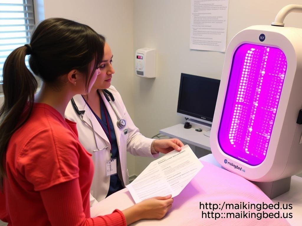 Medical professional explaining red light therapy safety to a client
