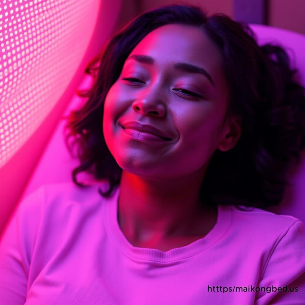 Person experiencing improved mood from red light therapy
