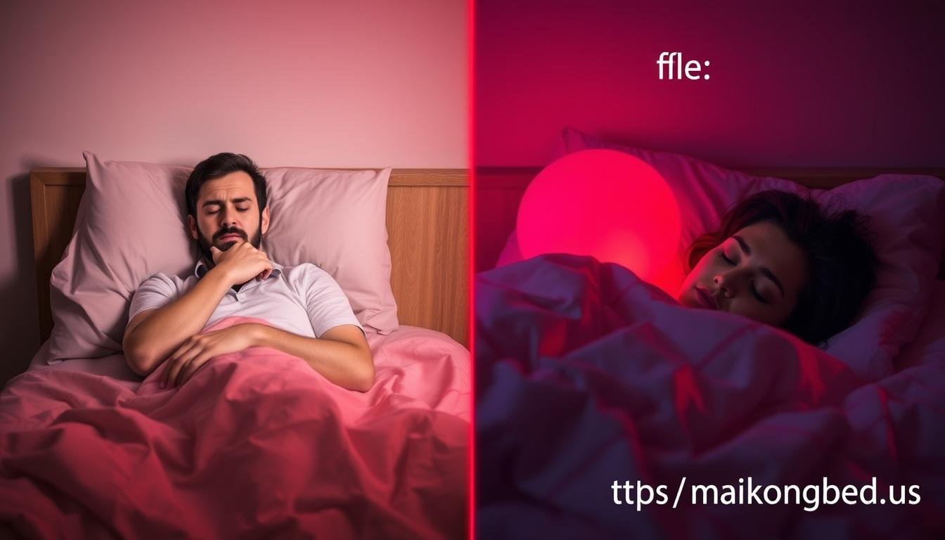 Person experiencing improved sleep quality after using a red light therapy bed