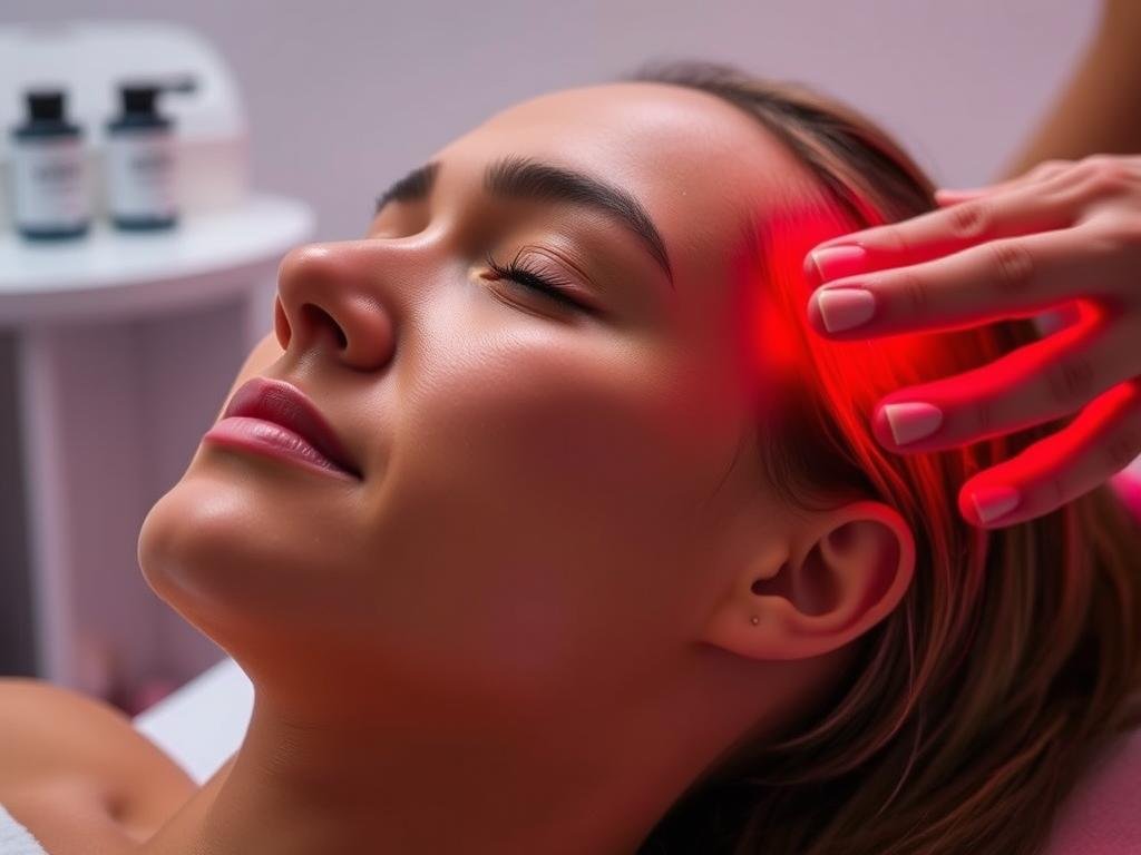 Person receiving red light therapy treatment for pain relief