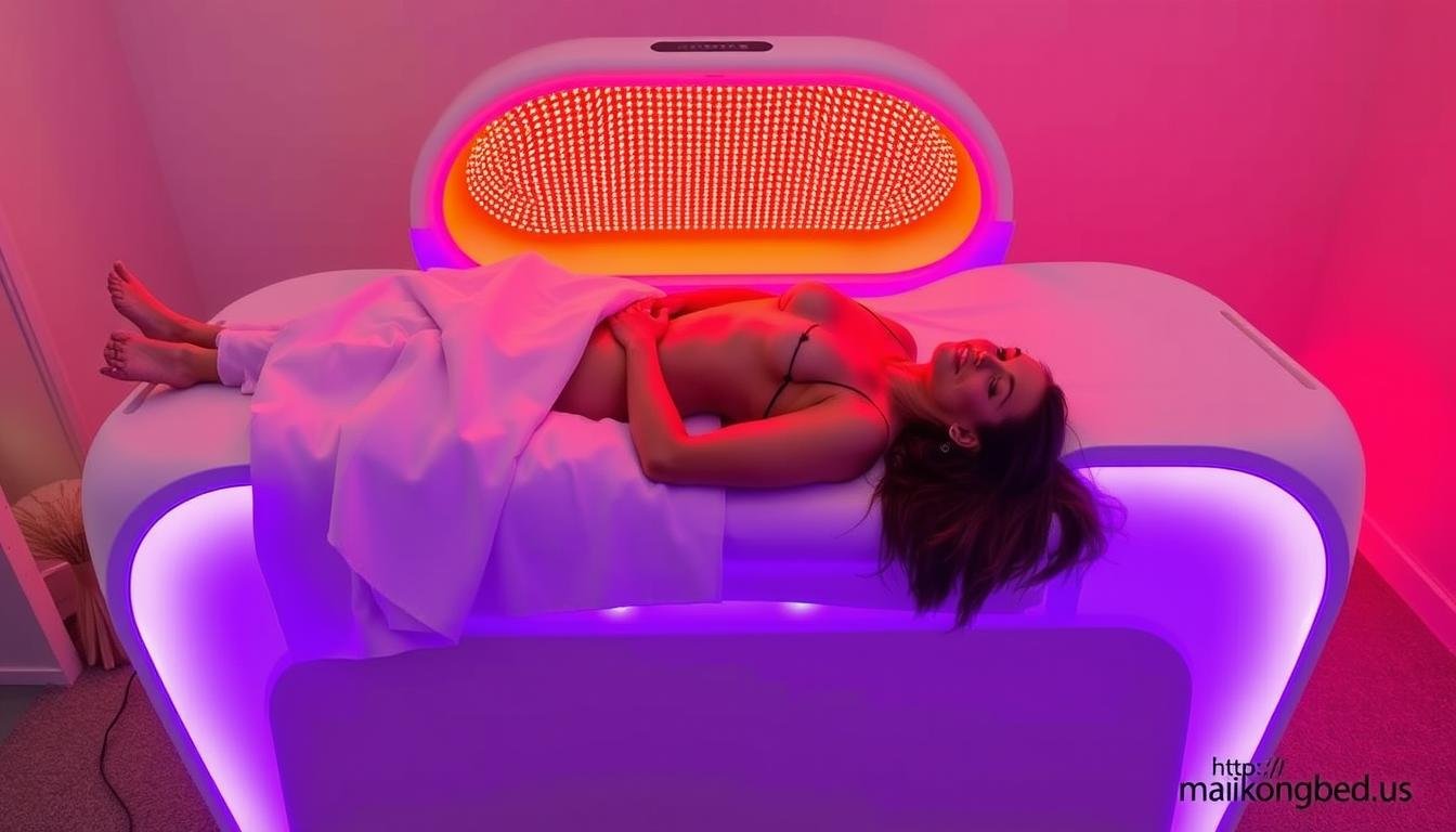 Person receiving red light therapy treatment in a MAIKONG therapy bed