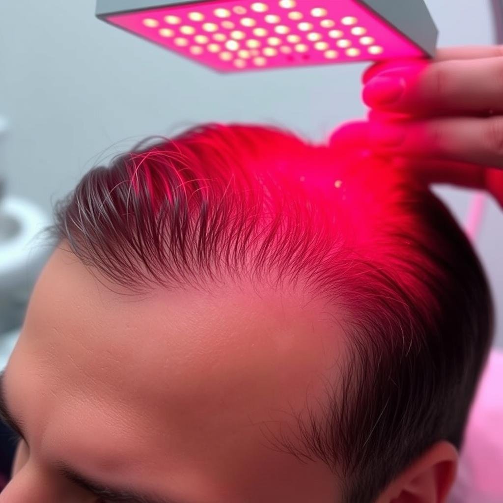 Person receiving scalp red light therapy for hair growth