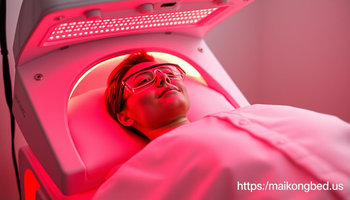 Person using a red light therapy bed with proper technique for sleep benefits