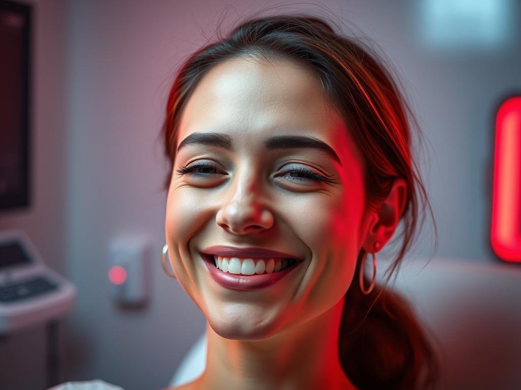 Person with improved mood after red light therapy session
