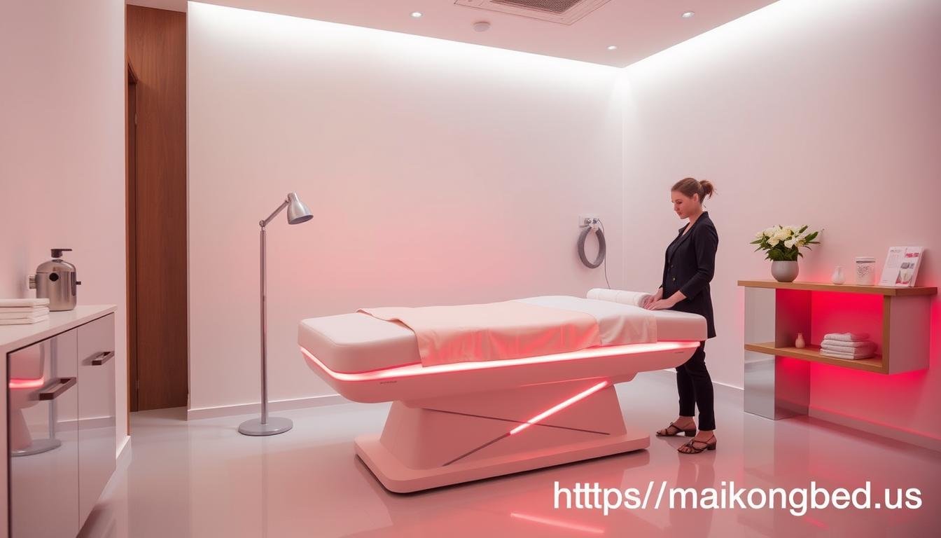 Professional red light therapy bed in a modern wellness clinic setting
