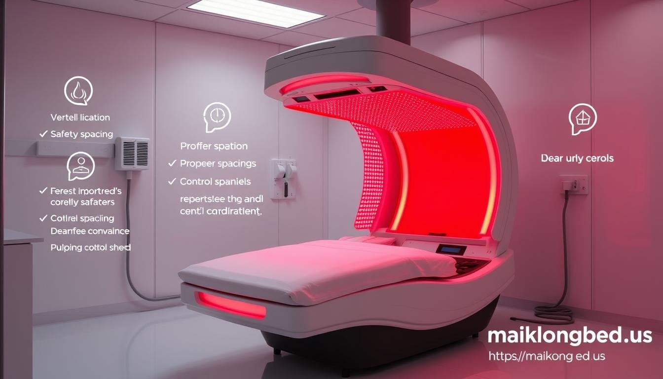 Professional red light therapy bed with safety features highlighted