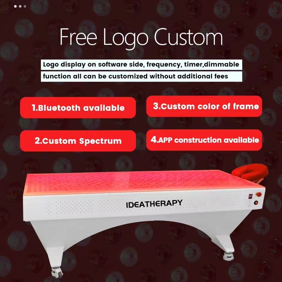Red Light Therapy Bed emitting therapeutic red light wavelengths