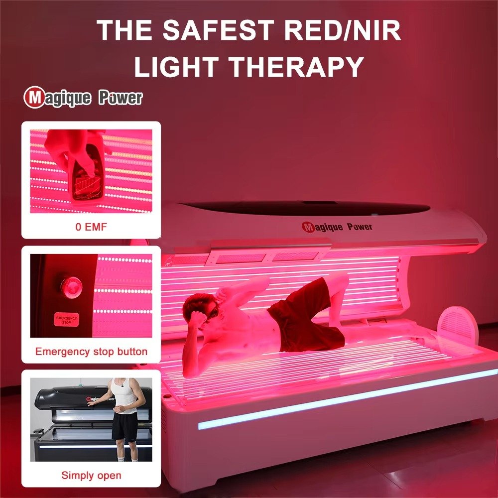 MAIKONG red light therapy bed showing full-body design with LED panels