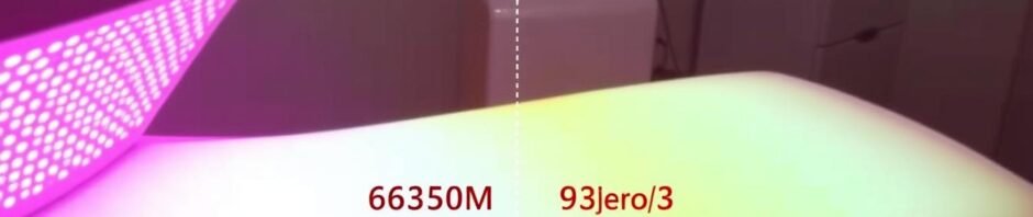Red light therapy bed showing safe red wavelength emission compared to harmful UV rays