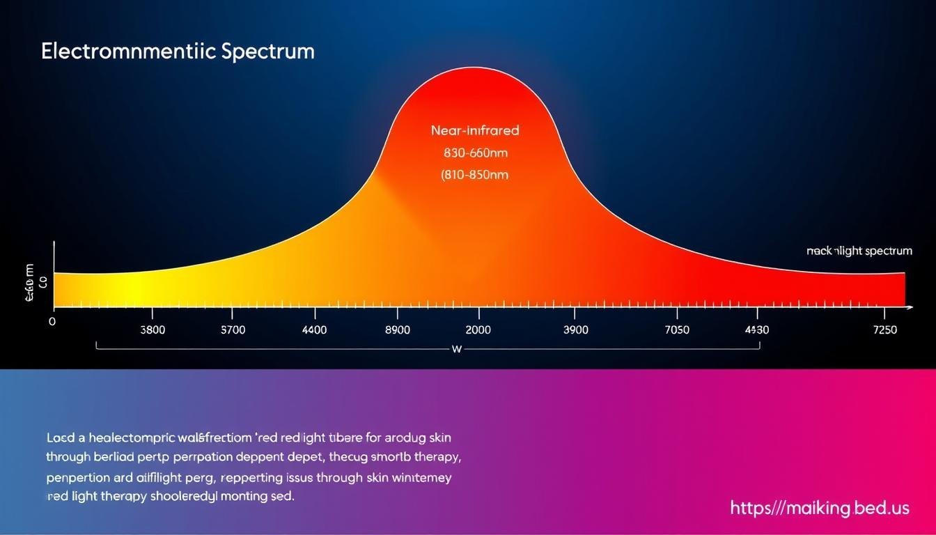 Spectrum of light wavelengths showing therapeutic ranges used in red light therapy beds