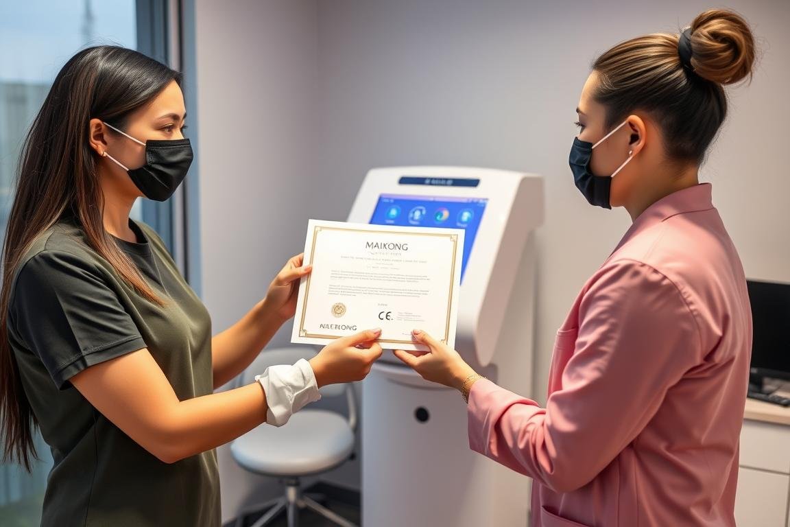 Staff member receiving certification for red light therapy bed operation