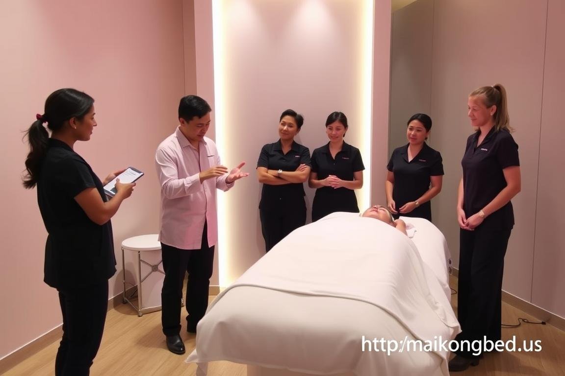 Staff training session for red light therapy bed operation