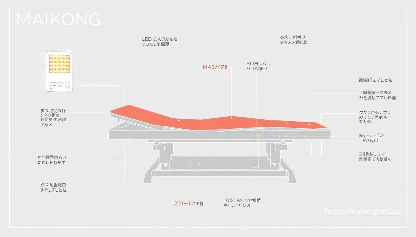 Technical diagram of MAIKONG infrared bed showing key components