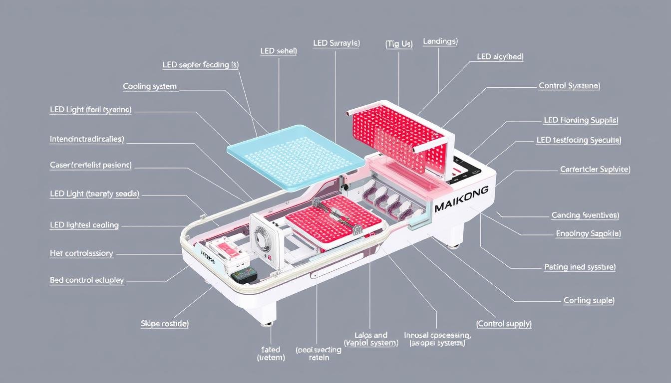 Technical diagram of MAIKONG red light therapy bed components