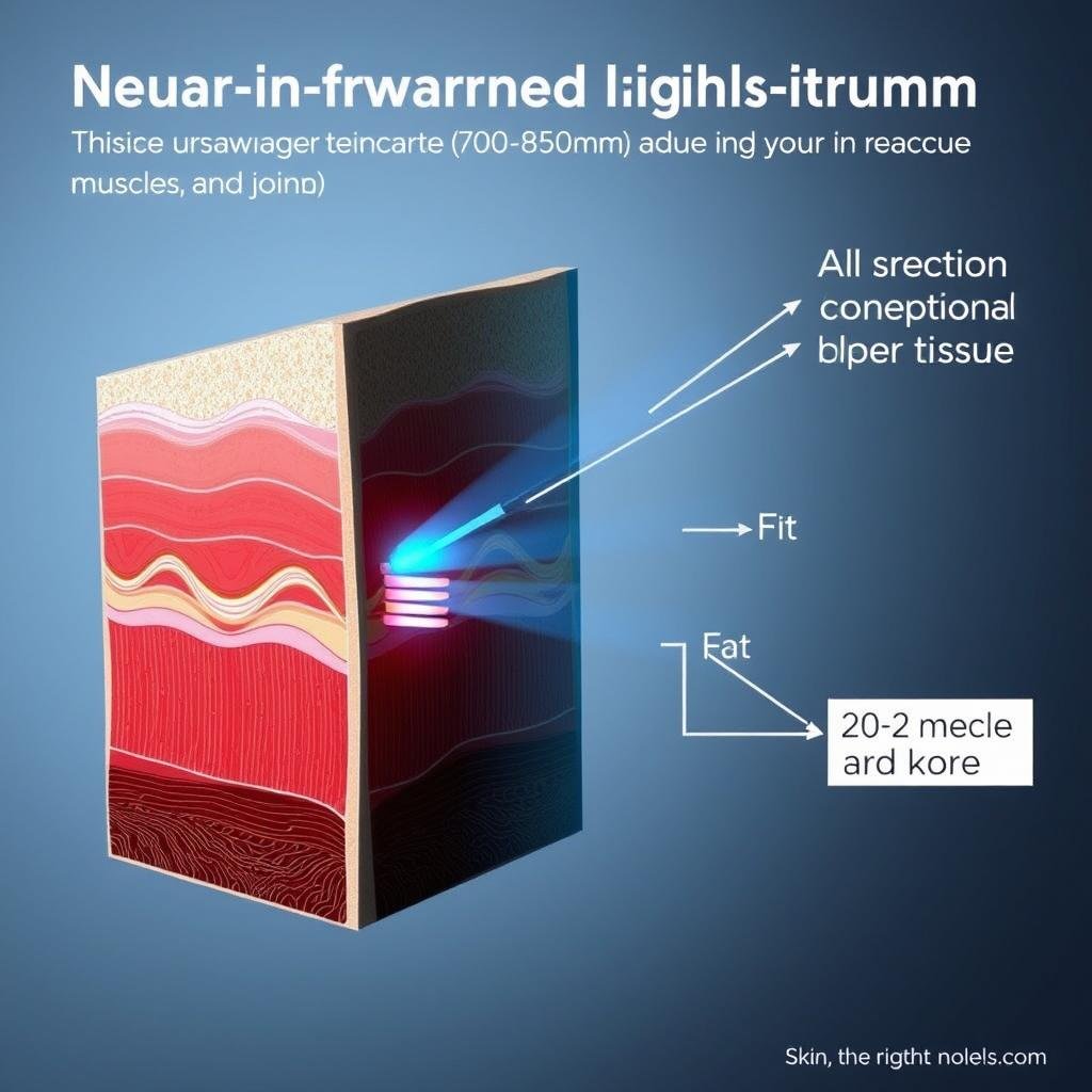 Visual representation of near-infrared light wavelength penetration through deeper tissues