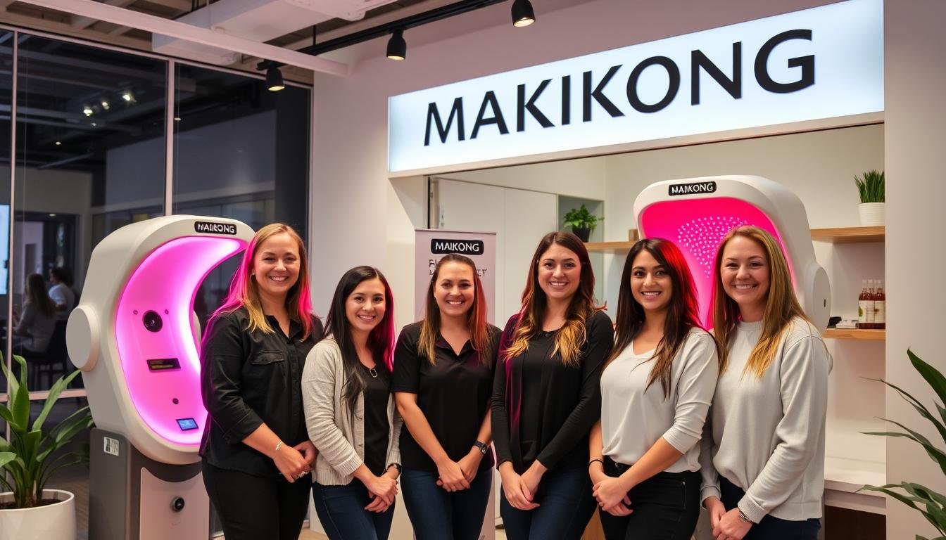 Wellness center featuring MAIKONG red light therapy equipment with satisfied clients