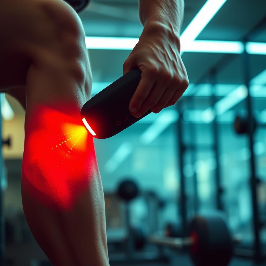 Athlete using red light therapy for muscle recovery