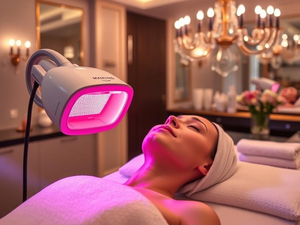 Beauty spa using MAIKONG red light therapy for facial treatments
