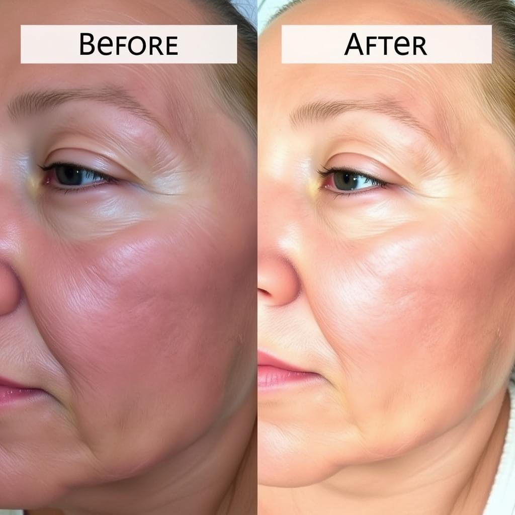 Before and after comparison showing skin improvement with red light therapy