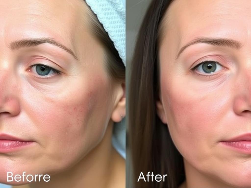 Before and after results showing skin improvements from red light therapy treatments