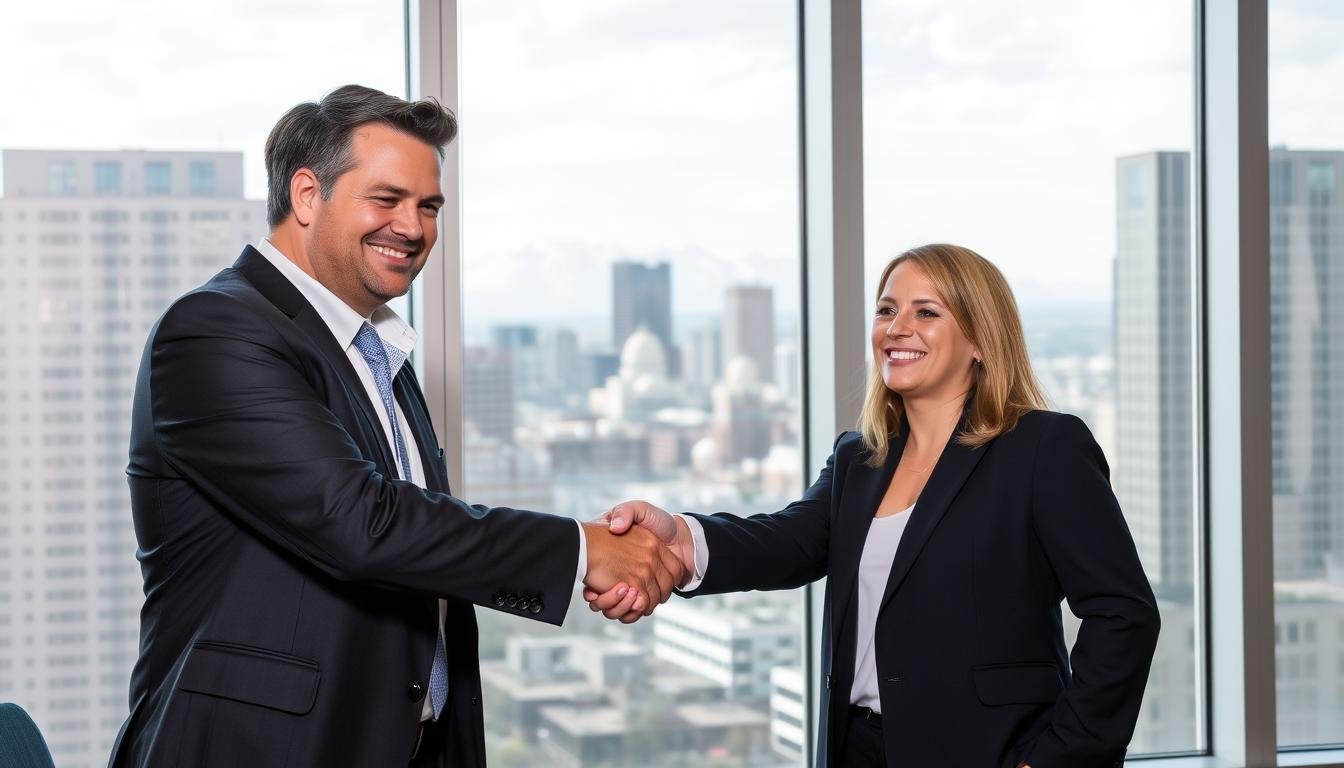 Business partnership handshake representing MAIKONG distributor opportunities in Salt Lake City