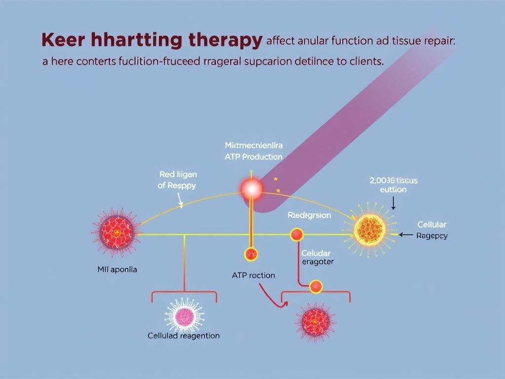 Diagram showing how red light therapy affects cellular function and tissue repair