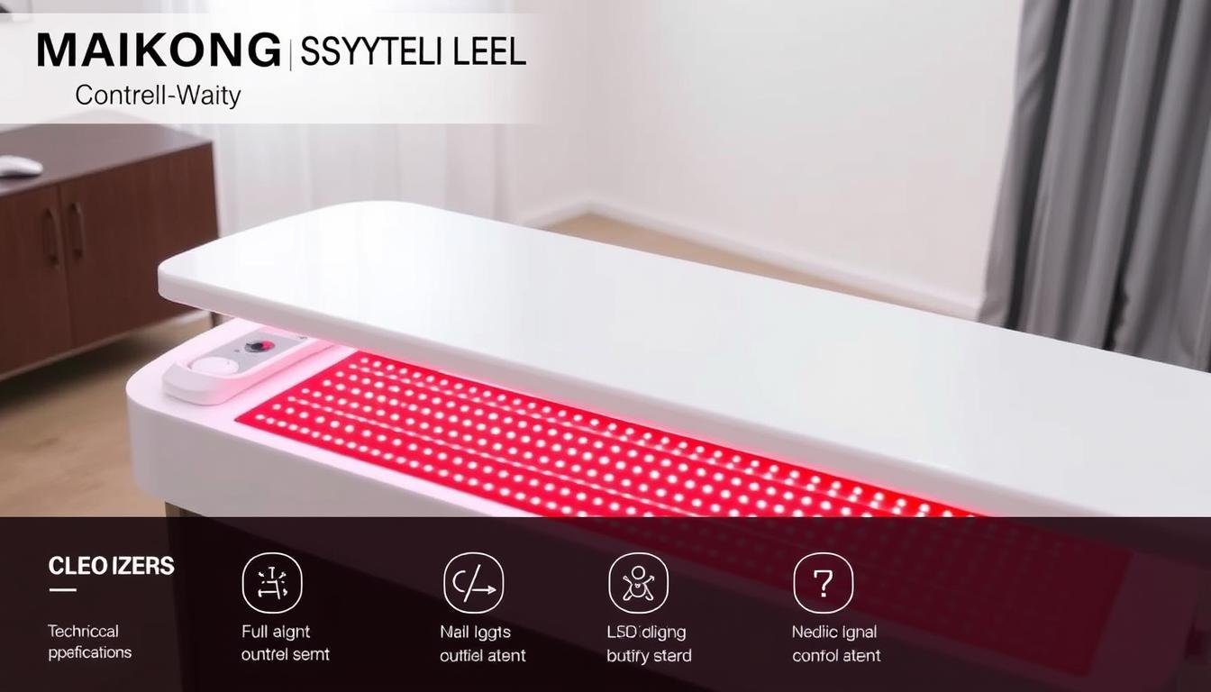 MAIKONG GY-W4L Red Light Therapy Bed with technical specifications highlighted