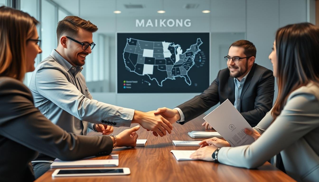 MAIKONG dealer network showing business partners and distribution centers across the United States