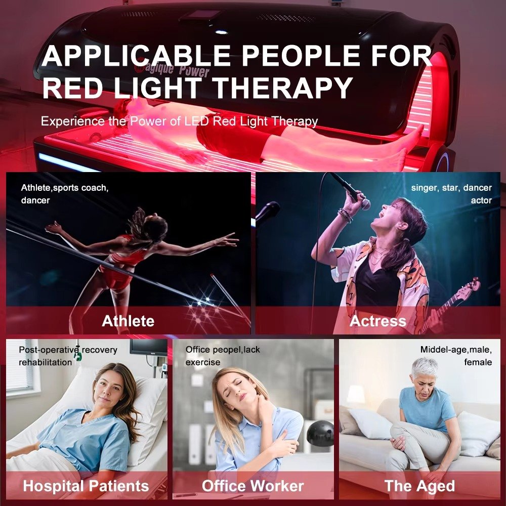 Red Light Therapy Bed emitting therapeutic red light wavelengths