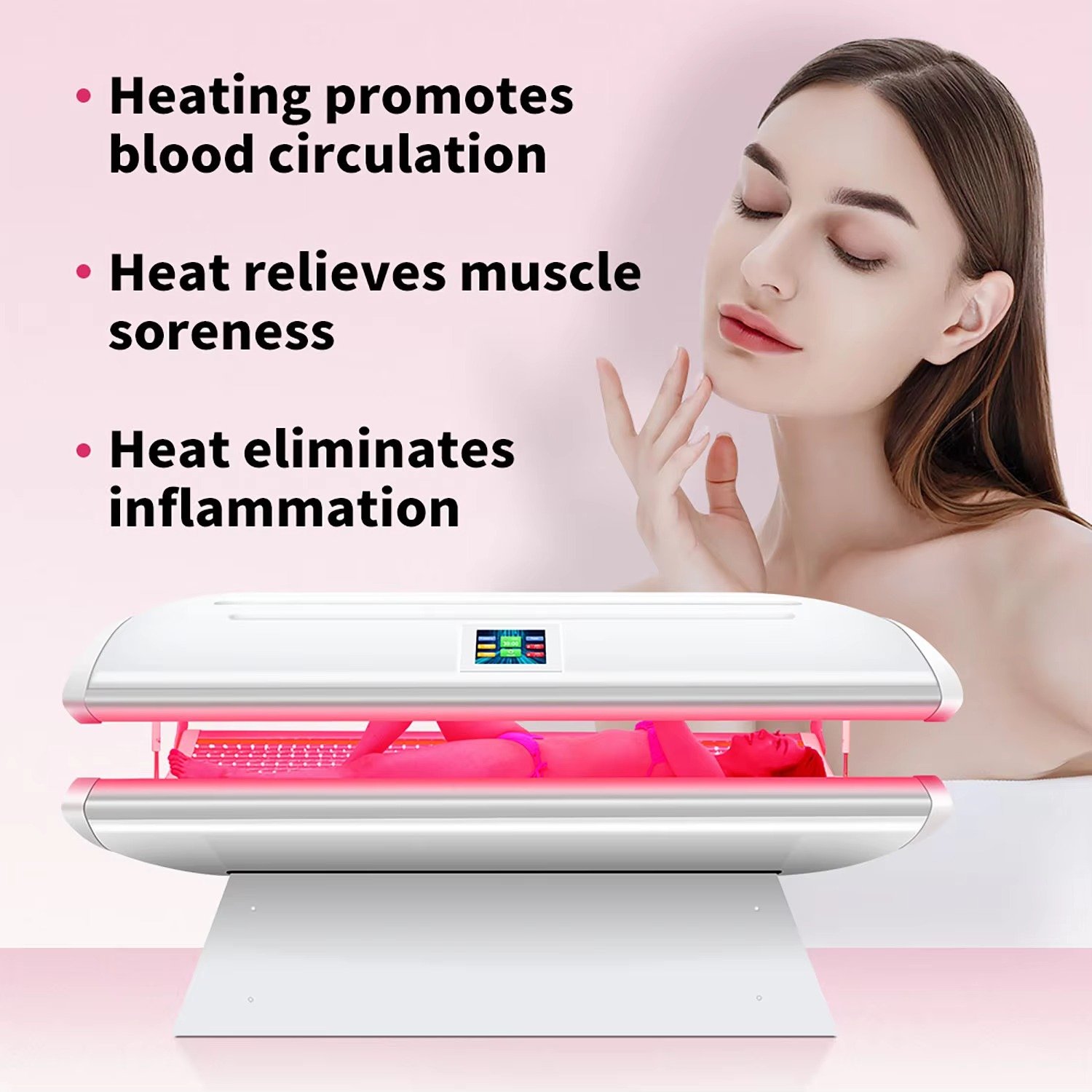 Red light therapy cellular mechanism showing how red and near-infrared light penetrates skin tissue to reach muscle cells