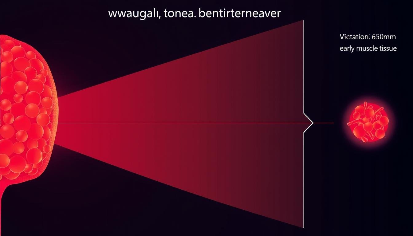 Red light therapy cellular mechanism showing how red and near-infrared light penetrates skin tissue to reach muscle cells