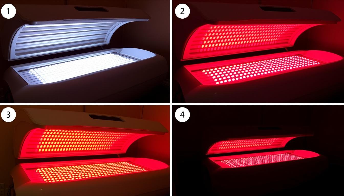 Step-by-step tanning bed conversion process showing bulb replacement