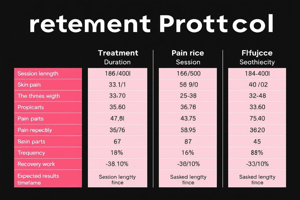 Treatment protocol chart showing recommended session durations and frequencies for different applications