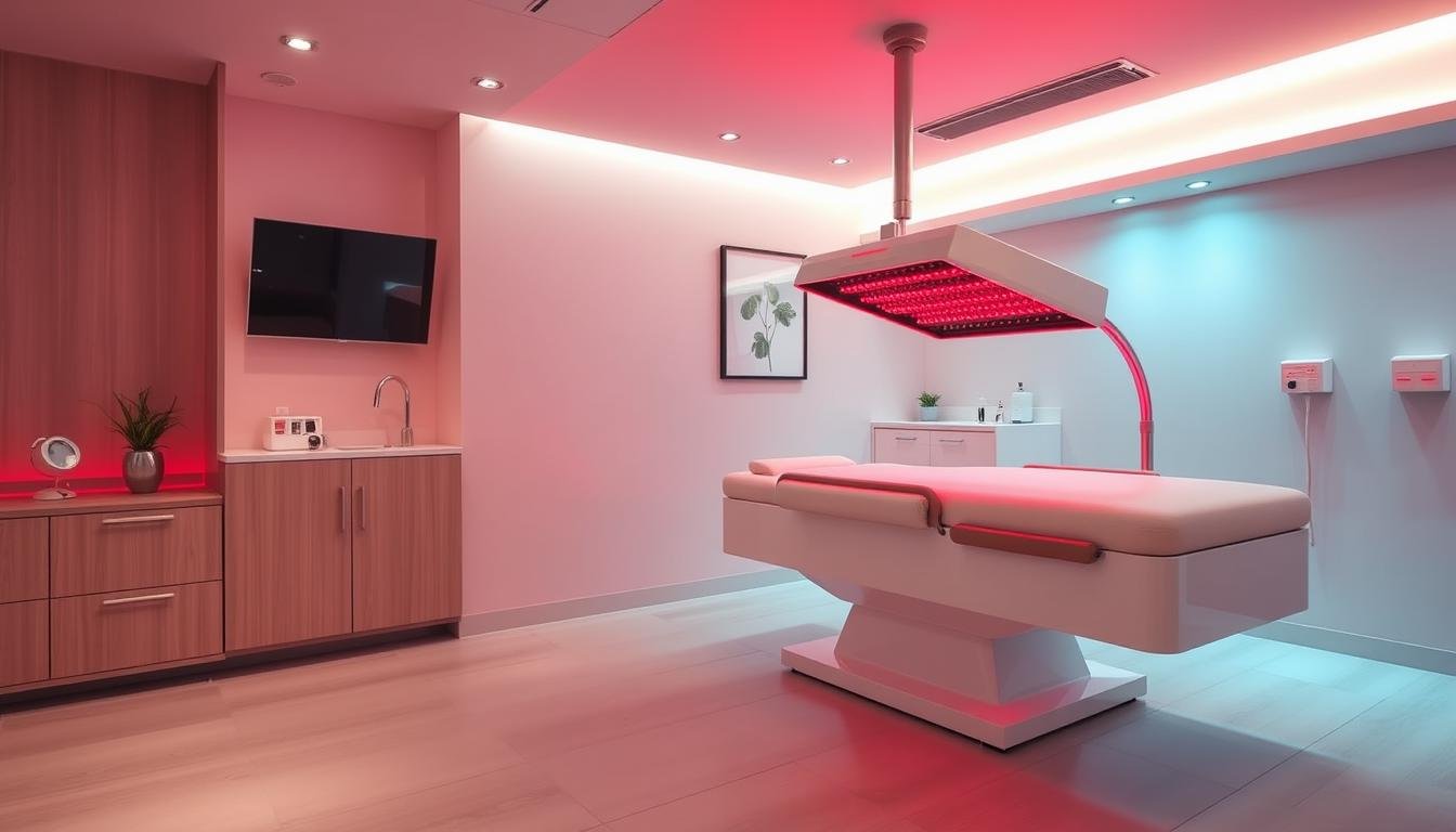 Wellness center with MAIKONG commercial red light therapy bed in professional setting