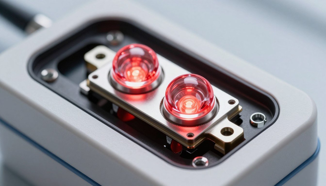Close-up detail of high-power dual-chip light emitting diodes arranged in an array Close-up detail of high-power dual-chip light emitting diodes arranged in an array
