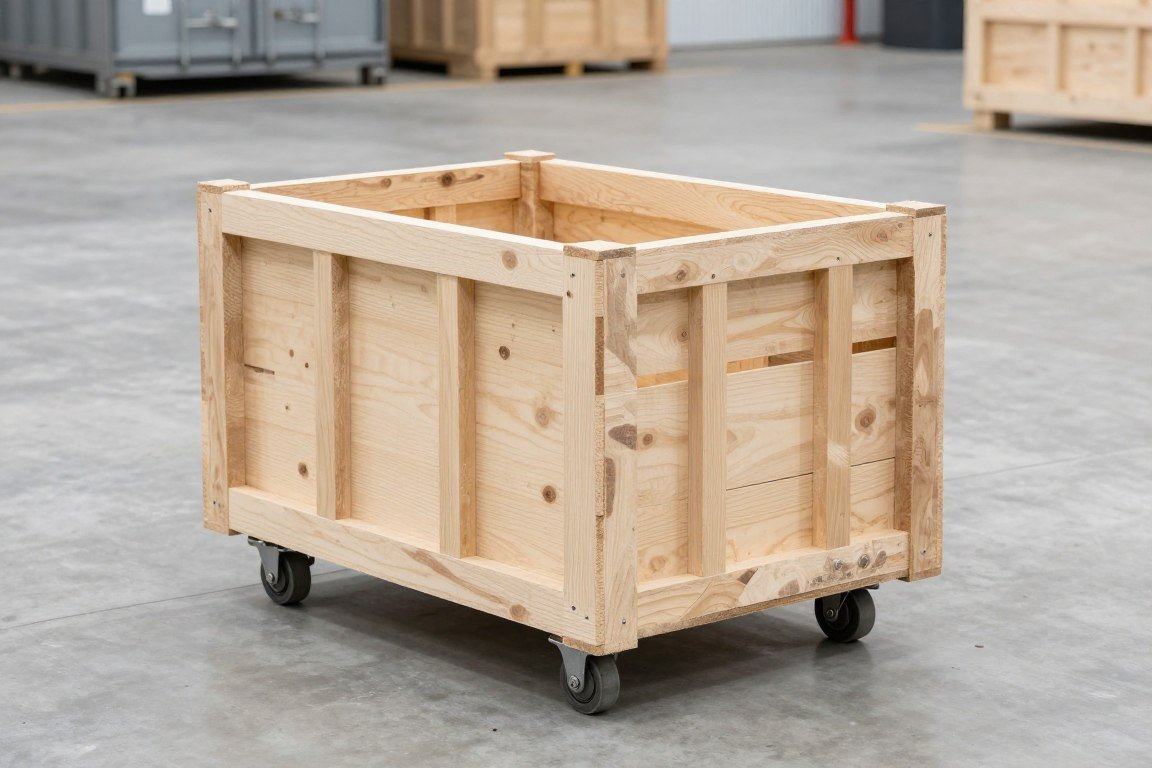 Commercial freight crate prepared for transport